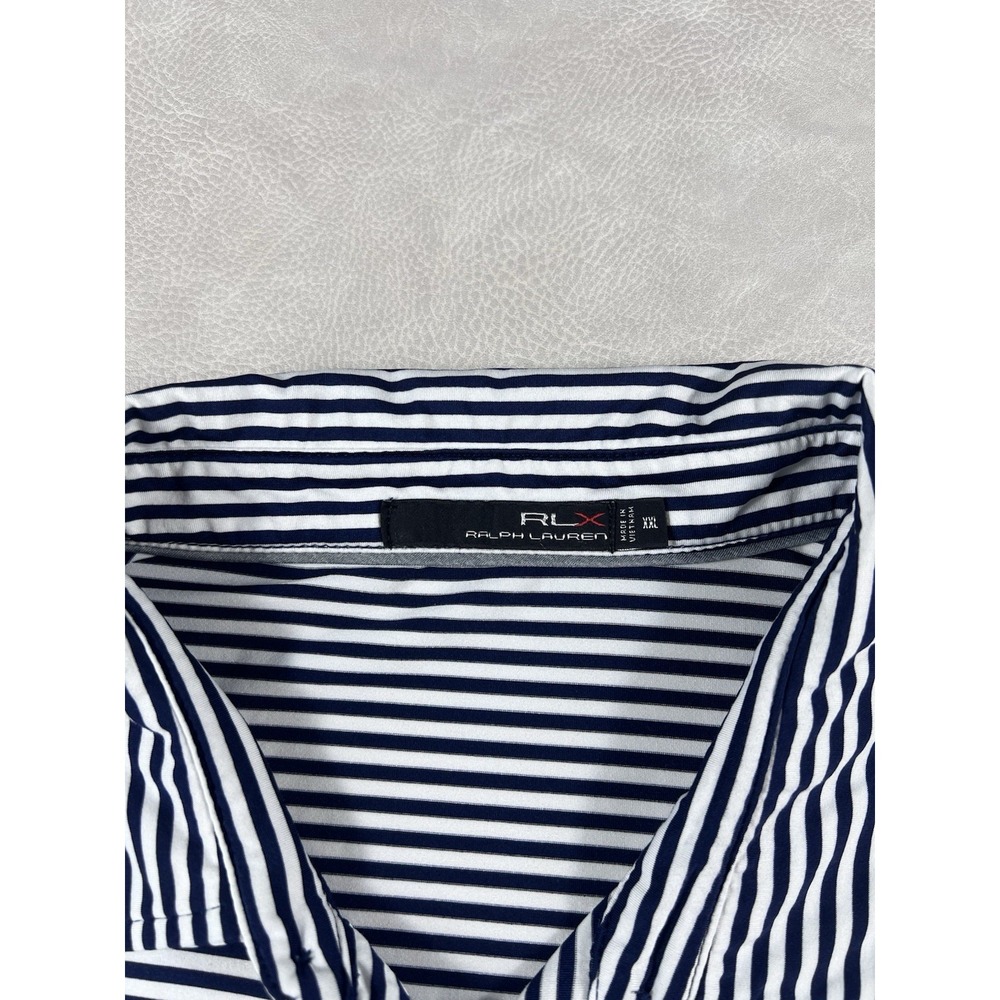 RLX Ralph Lauren Golf Polo Size XXL Navy Blue Stripe Cog Hill Dubsdread Shirt - Picture 4 of 8